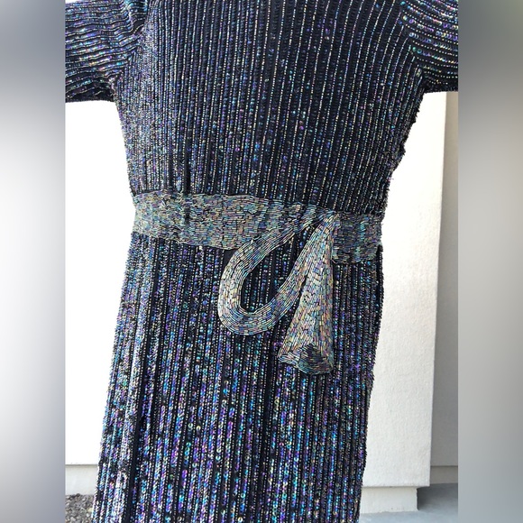 Vtg Black beading and sequin silk holiday, wedding guest formal dress, NYE - Picture 2 of 10